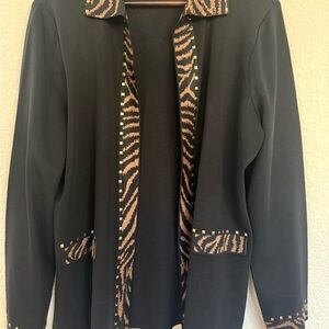 Ming Wang Black and Brown Animal Print Blazer